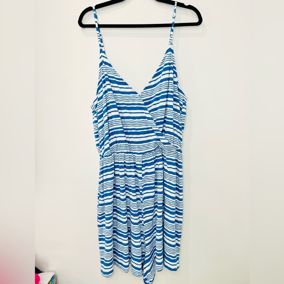 American Eagle Outfitters|Blue White Stripes 100% Cotton Wrap Romper NWT XL TALL - Picture 5 of 11